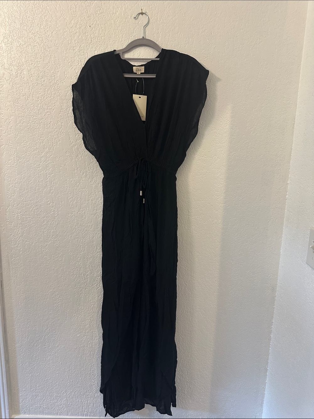 Elan Black V-Neck Drawstring Waist Maxi Swimsuit Coverup Dress